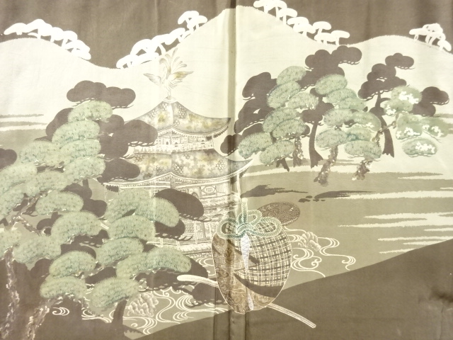 JAPANESE KIMONO / ANTIQUE MENS HAORI / KINKAKUJI TEMPLE (lining)